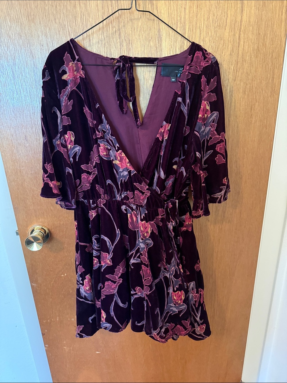 J.O.A. Velvet Floral Wrap Tunic - Plum & Pink